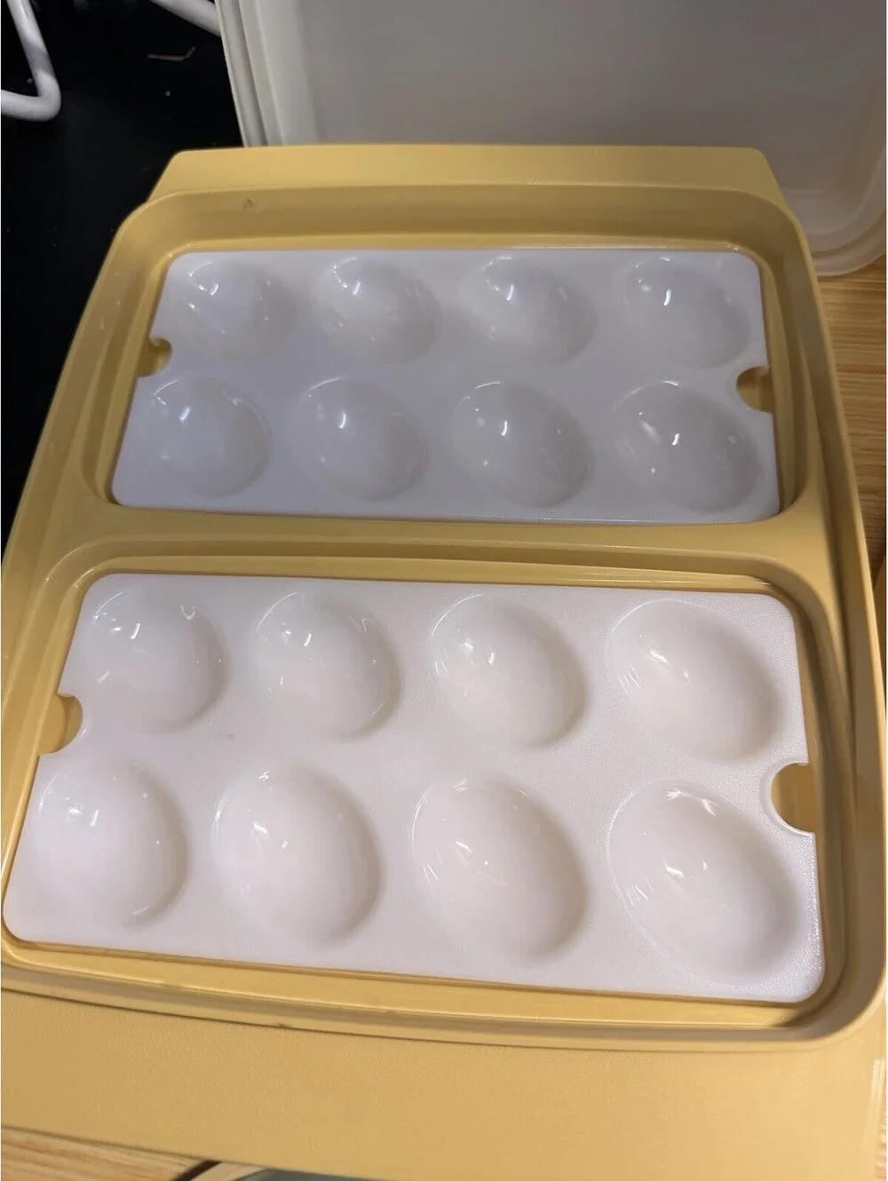 VTG 8 Pc Tupperware Bundle Deviled Eggs And Large Cake Carrier Harvest Gold